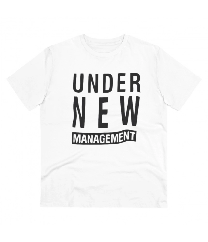 Men's PC Cotton Under New Management Desing Printed T Shirt (Color: White, Thread Count: 180GSM)