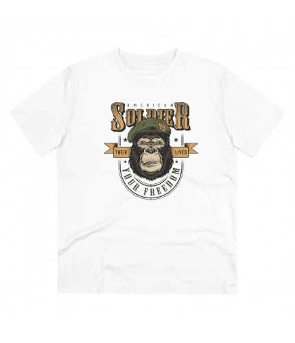 Men's PC Cotton Gorila Desing Printed T Shirt (Color: White, Thread Count: 180GSM)