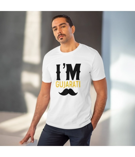 Men's PC Cotton I Am Gujarati Printed T Shirt (Color: White, Thread Count: 180GSM) Men's PC Cotton I Am Gujarati Printed T Shirt (Color: White, Thread Count: 180GSM)