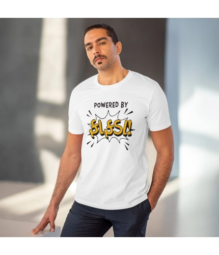 Men's PC Cotton Powered Bt Fafda Printed T Shirt (Color: White, Thread Count: 180GSM)