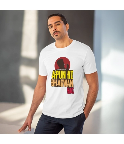 Men's PC Cotton Apun Hi Bhagvan Hai Printed T Shirt (Color: White, Thread Count: 180GSM)