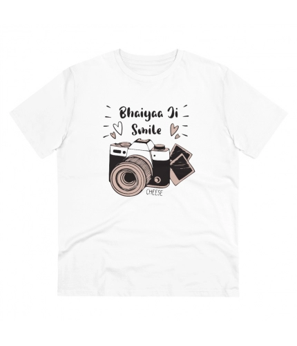 Men's PC Cotton Bhaiya Ji Smile Printed T Shirt (Color: White, Thread Count: 180GSM)