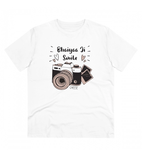 Men's PC Cotton Bhaiya Ji Smile Printed T Shirt (Color: White, Thread Count: 180GSM)