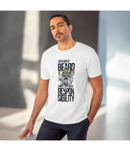 Men's PC Cotton With Great Beard Comes Printed T Shirt (Color: White, Thread Count: 180GSM)
