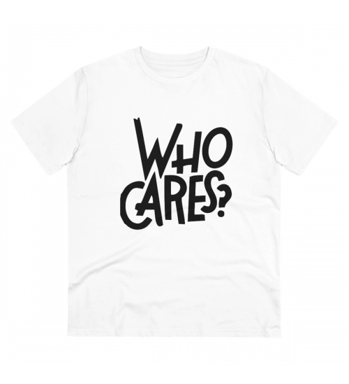 Men's PC Cotton Who Cares Printed T Shirt (Color: White, Thread Count: 180GSM)