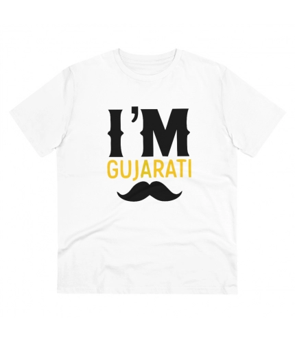 Men's PC Cotton I Am Gujarati Printed T Shirt (Color: White, Thread Count: 180GSM)
