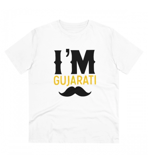 Men's PC Cotton I Am Gujarati Printed T Shirt (Color: White, Thread Count: 180GSM)