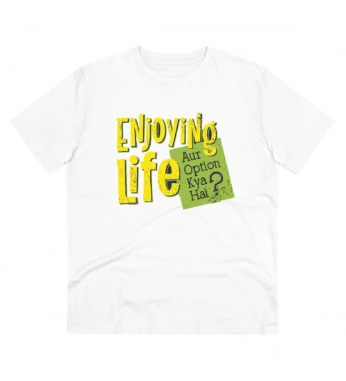 Men's PC Cotton Enjoying Life Printed T Shirt (Color: White, Thread Count: 180GSM)