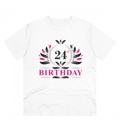 Men's PC Cotton 24th Birthday Printed T Shirt (Color: White, Thread Count: 180GSM)