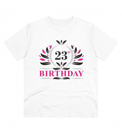 Men's PC Cotton 23rd Birthday Printed T Shirt (Color: White, Thread Count: 180GSM)