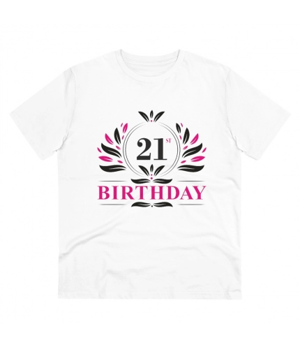 Men's PC Cotton 21st Birthday Printed T Shirt (Color: White, Thread Count: 180GSM)