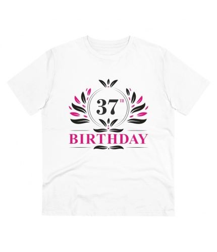 Men's PC Cotton 37th Birthday Printed T Shirt (Color: White, Thread Count: 180GSM)
