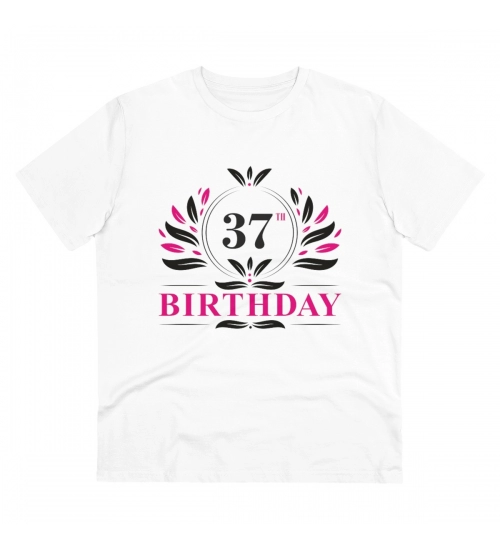 Men's PC Cotton 37th Birthday Printed T Shirt (Color: White, Thread Count: 180GSM)