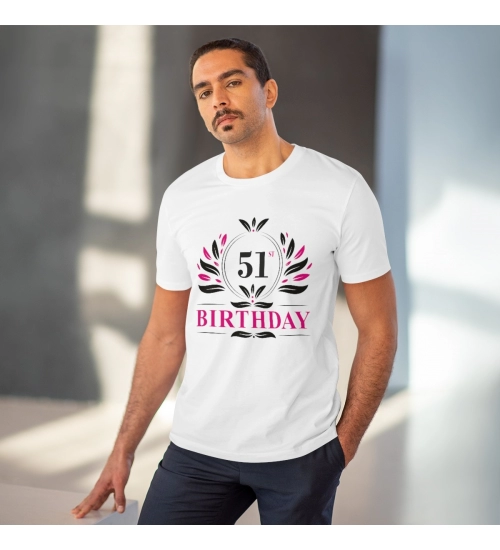 Men's PC Cotton 51st Birthday Printed T Shirt (Color: White, Thread Count: 180GSM)