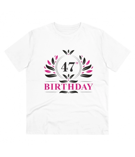 Men's PC Cotton 47th Birthday Printed T Shirt (Color: White, Thread Count: 180GSM)