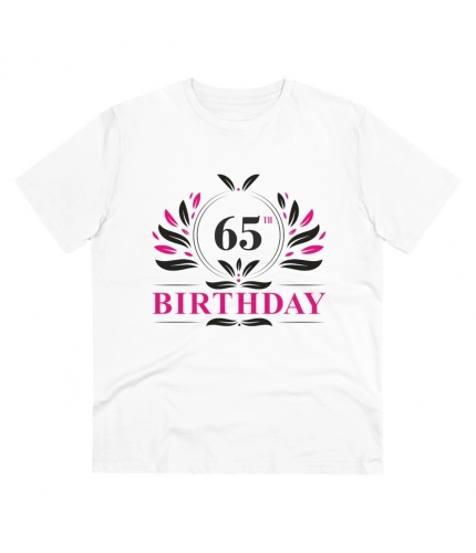 Men's PC Cotton 65th Birthday Printed T Shirt (Color: White, Thread Count: 180GSM)