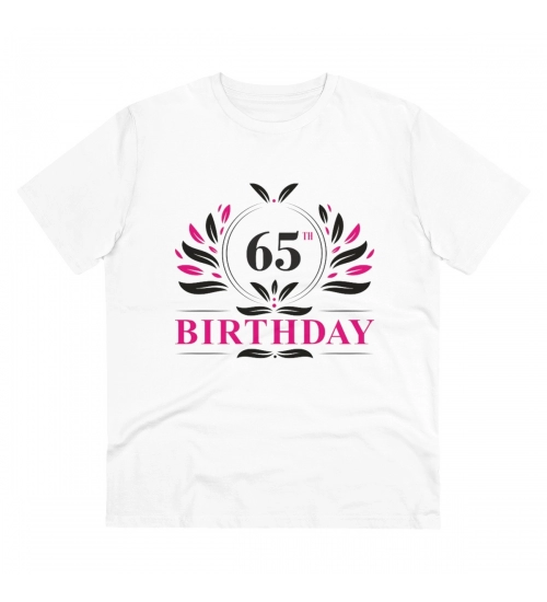 Men's PC Cotton 65th Birthday Printed T Shirt (Color: White, Thread Count: 180GSM)