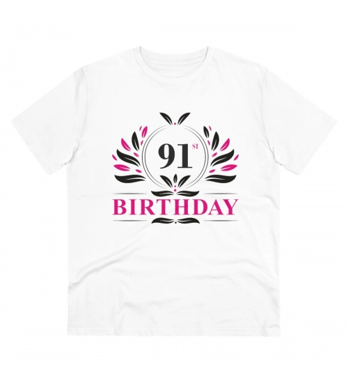Men's PC Cotton 91st Birthday Printed T Shirt (Color: White, Thread Count: 180GSM)