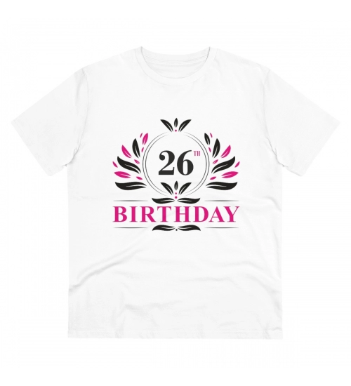 Men's PC Cotton 26th Birthday Printed T Shirt (Color: White, Thread Count: 180GSM)