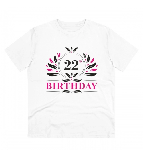 Men's PC Cotton 22nd Birthday Printed T Shirt (Color: White, Thread Count: 180GSM)