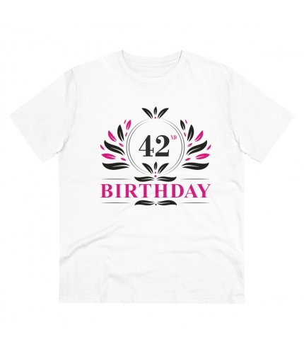 Men's PC Cotton 42nd Birthday Printed T Shirt (Color: White, Thread Count: 180GSM)