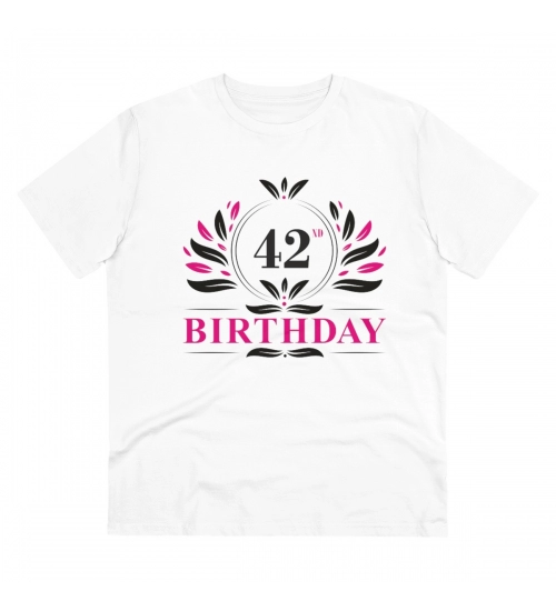 Men's PC Cotton 42nd Birthday Printed T Shirt (Color: White, Thread Count: 180GSM)