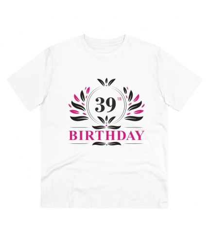 Men's PC Cotton 39th Birthday Printed T Shirt (Color: White, Thread Count: 180GSM)