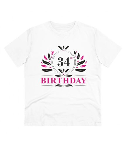 Men's PC Cotton 34th Birthday Printed T Shirt (Color: White, Thread Count: 180GSM)