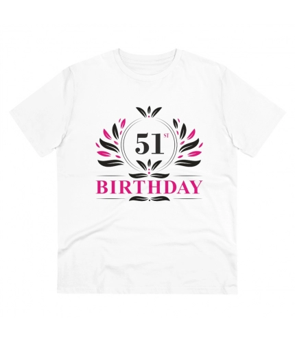 Men's PC Cotton 51st Birthday Printed T Shirt (Color: White, Thread Count: 180GSM)