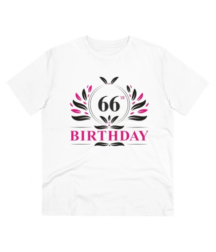 Men's PC Cotton 66th Birthday Printed T Shirt (Color: White, Thread Count: 180GSM)