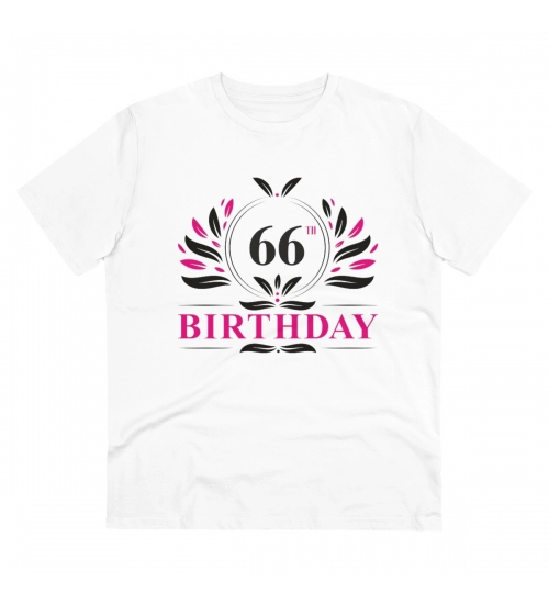 Men's PC Cotton 66th Birthday Printed T Shirt (Color: White, Thread Count: 180GSM)