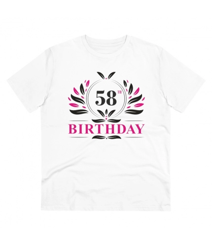Men's PC Cotton 58th Birthday Printed T Shirt (Color: White, Thread Count: 180GSM)