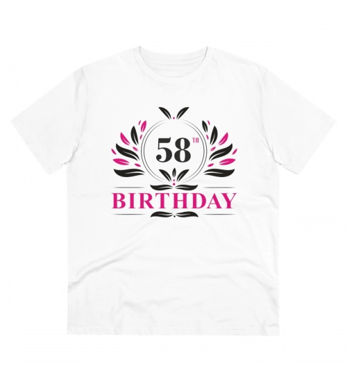 Men's PC Cotton 58th Birthday Printed T Shirt (Color: White, Thread Count: 180GSM)