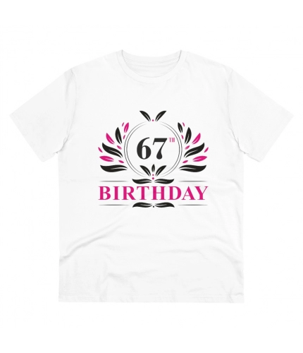 Men's PC Cotton 67th Birthday Printed T Shirt (Color: White, Thread Count: 180GSM)