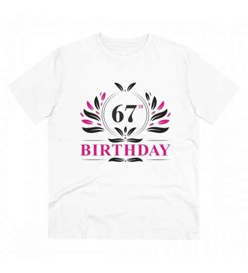 Men's PC Cotton 67th Birthday Printed T Shirt (Color: White, Thread Count: 180GSM)