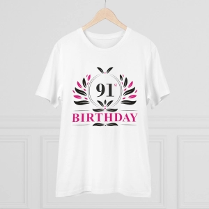 Generic Men's PC Cotton 91st Birthday Printed T Shirt (Color: White, Thread Count: 180GSM)