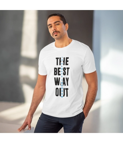 Men's PC Cotton The Best Way Out Printed T Shirt (Color: White, Thread Count: 180GSM)