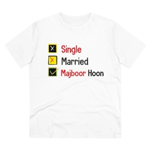 Generic Men's PC Cotton Single Married Majbur Printed T Shirt (Color: White, Thread Count: 180GSM)
