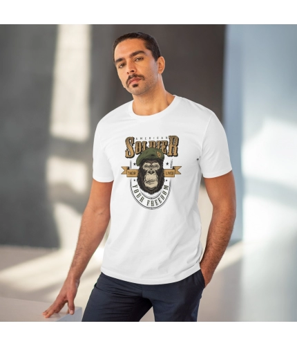 Men's PC Cotton Gorila Desing Printed T Shirt (Color: White, Thread Count: 180GSM) Men's PC Cotton Gorila Desing Printed T Shirt (Color: White, Thread Count: 180GSM)