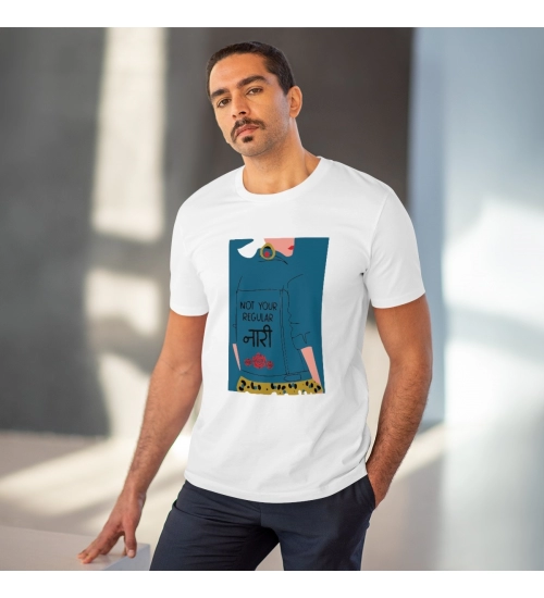 Men's PC Cotton Not Your Regular Naari Printed T Shirt (Color: White, Thread Count: 180GSM)