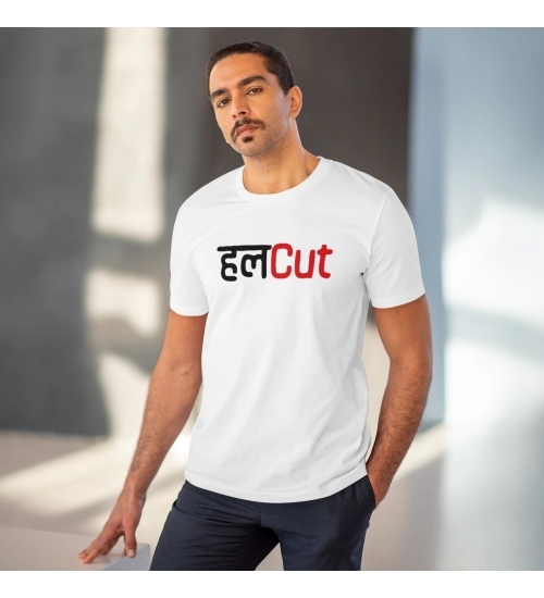 Men's PC Cotton Marathi Desing Printed T Shirt (Color: White, Thread Count: 180GSM)