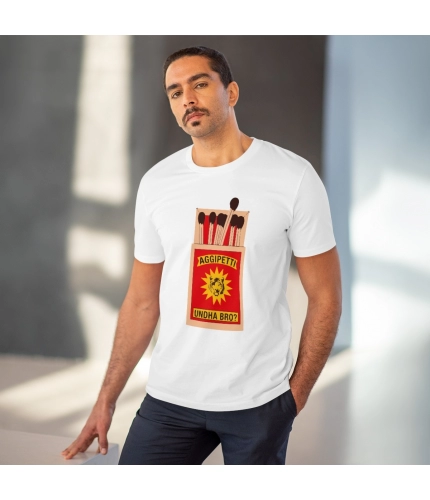 Men's PC Cotton Telugu Desing Printed T Shirt (Color: White, Thread Count: 180GSM)