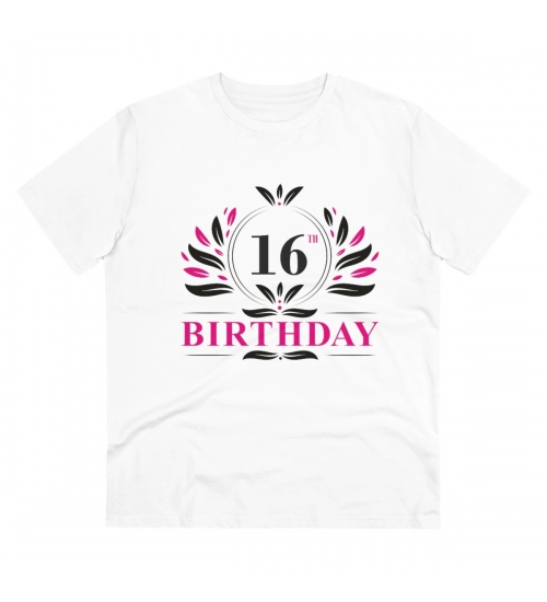 Men's PC Cotton 16th Birthday Printed T Shirt (Color: White, Thread Count: 180GSM)