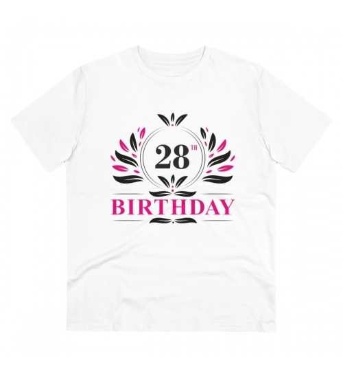 Men's PC Cotton 28th Birthday Printed T Shirt (Color: White, Thread Count: 180GSM)