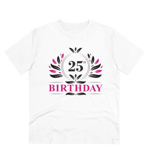 Men's PC Cotton 25th Birthday Printed T Shirt (Color: White, Thread Count: 180GSM)