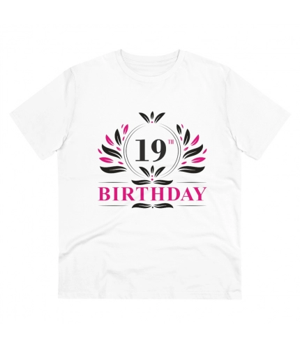 Men's PC Cotton 19th Birthday Printed T Shirt (Color: White, Thread Count: 180GSM)