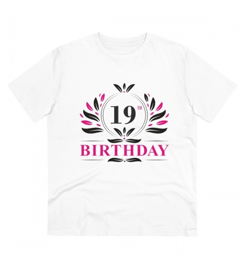 Men's PC Cotton 19th Birthday Printed T Shirt (Color: White, Thread Count: 180GSM)