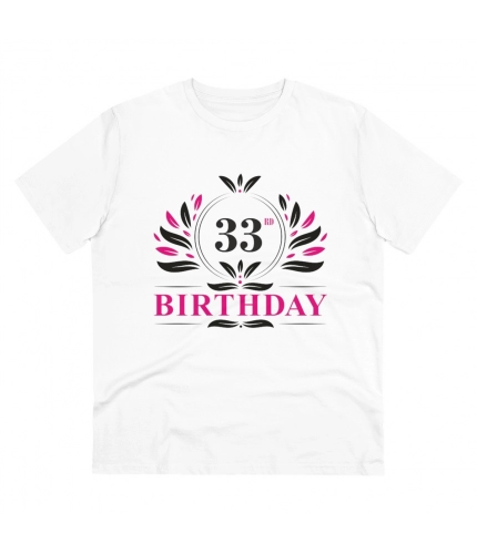 Men's PC Cotton 33rd Birthday Printed T Shirt (Color: White, Thread Count: 180GSM)