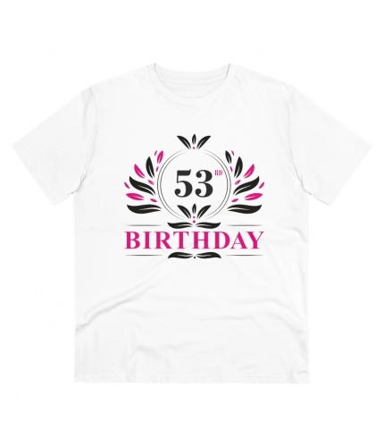 Men's PC Cotton 53rd Birthday Printed T Shirt (Color: White, Thread Count: 180GSM)