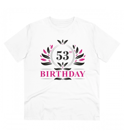 Men's PC Cotton 53rd Birthday Printed T Shirt (Color: White, Thread Count: 180GSM)